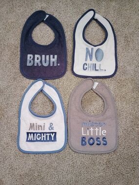 Neat Solutions Baby Bibs 4 Pack Boy Sassy Saying Bruh No Chill Used Once